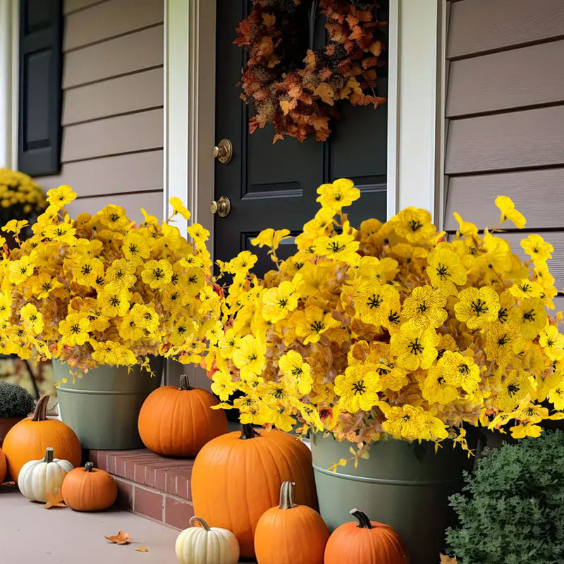 Artificial Eucalyptus Violet Bush, 14" Autumn-Themed Bouquet, Set of 5, Indoor Outdoor Decor