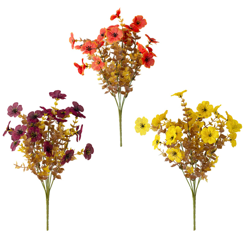 Artificial Eucalyptus Violet Bush, 14" Autumn-Themed Bouquet, Set of 5, Indoor Outdoor Decor