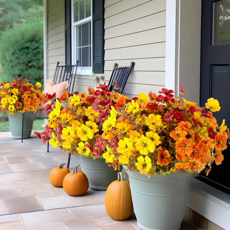 Artificial Eucalyptus Violet Bush, 14" Autumn-Themed Bouquet, Set of 5, Indoor Outdoor Decor