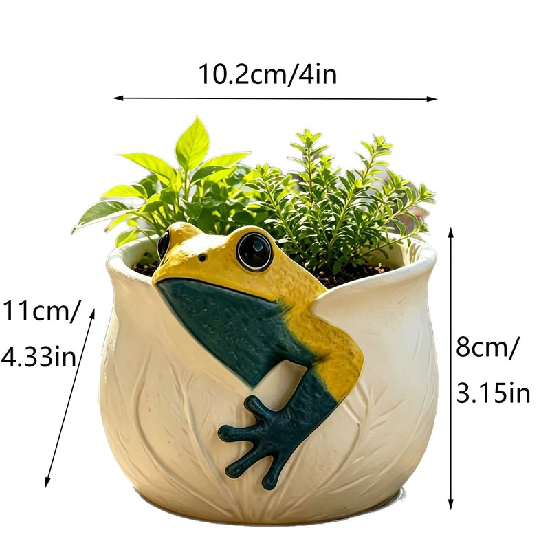 Mini Frog Planter, 4.4" x 4" x 3.1" Resin Garden Decor, Whimsical Indoor/Outdoor Tabletop Decor for Home, Office, Wedding Centerpieces