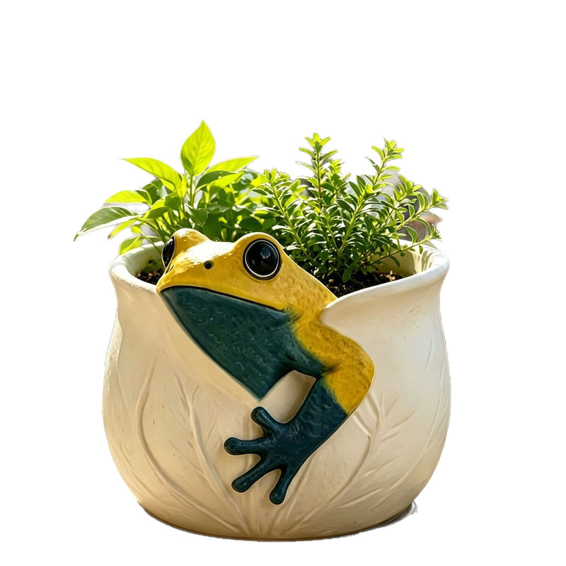 Mini Frog Planter, 4.4" x 4" x 3.1" Resin Garden Decor, Whimsical Indoor/Outdoor Tabletop Decor for Home, Office, Wedding Centerpieces