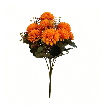 Artificial Silk Chrysanthemum Bush, Set of 8 Stems with 48 Blooms, 15" Fall Flowers for Wedding Centerpieces & Home Decor, Allergy-Friendly Faux Florals