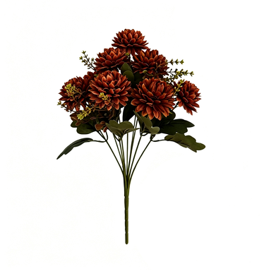 Artificial Silk Chrysanthemum Bush, Set of 8 Stems with 48 Blooms, 15" Fall Flowers for Wedding Centerpieces & Home Decor, Allergy-Friendly Faux Florals