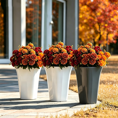 Artificial Silk Chrysanthemum Bush, Set of 8 Stems with 48 Blooms, 15" Fall Flowers for Wedding Centerpieces & Home Decor, Allergy-Friendly Faux Florals