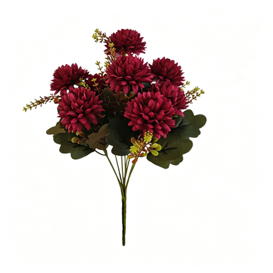 Artificial Silk Chrysanthemum Bush, Set of 8 Stems with 48 Blooms, 15" Fall Flowers for Wedding Centerpieces & Home Decor, Allergy-Friendly Faux Florals