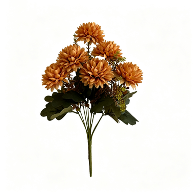 Artificial Silk Chrysanthemum Bush, Set of 8 Stems with 48 Blooms, 15" Fall Flowers for Wedding Centerpieces & Home Decor, Allergy-Friendly Faux Florals