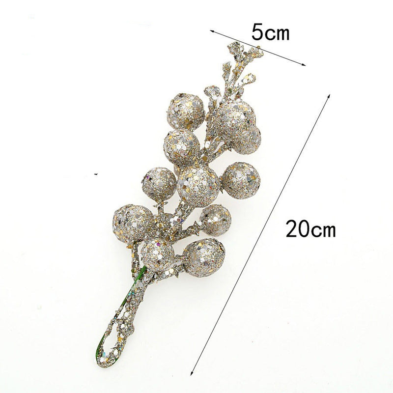 Artificial Cherry Branches with Gold Accents, 8" Long, Set of 3, Seasonal Holiday Decor for Christmas, DIY Arrangements, Home Styling