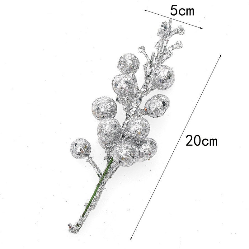 Artificial Cherry Branches with Gold Accents, 8" Long, Set of 3, Seasonal Holiday Decor for Christmas, DIY Arrangements, Home Styling