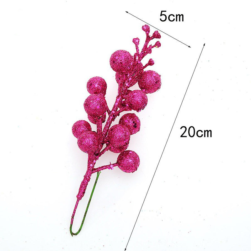 Artificial Cherry Branches with Gold Accents, 8" Long, Set of 3, Seasonal Holiday Decor for Christmas, DIY Arrangements, Home Styling