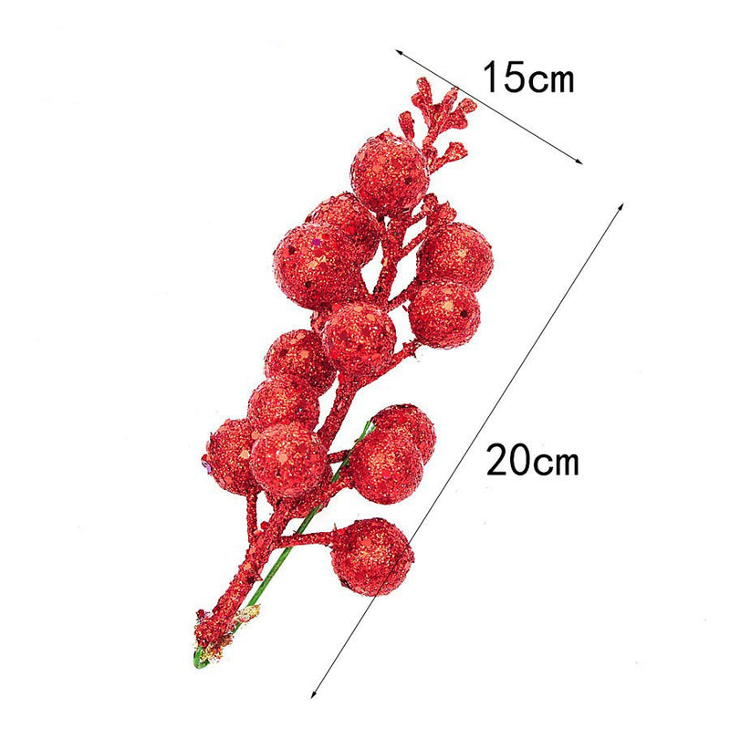 Artificial Cherry Branches with Gold Accents, 8" Long, Set of 3, Seasonal Holiday Decor for Christmas, DIY Arrangements, Home Styling