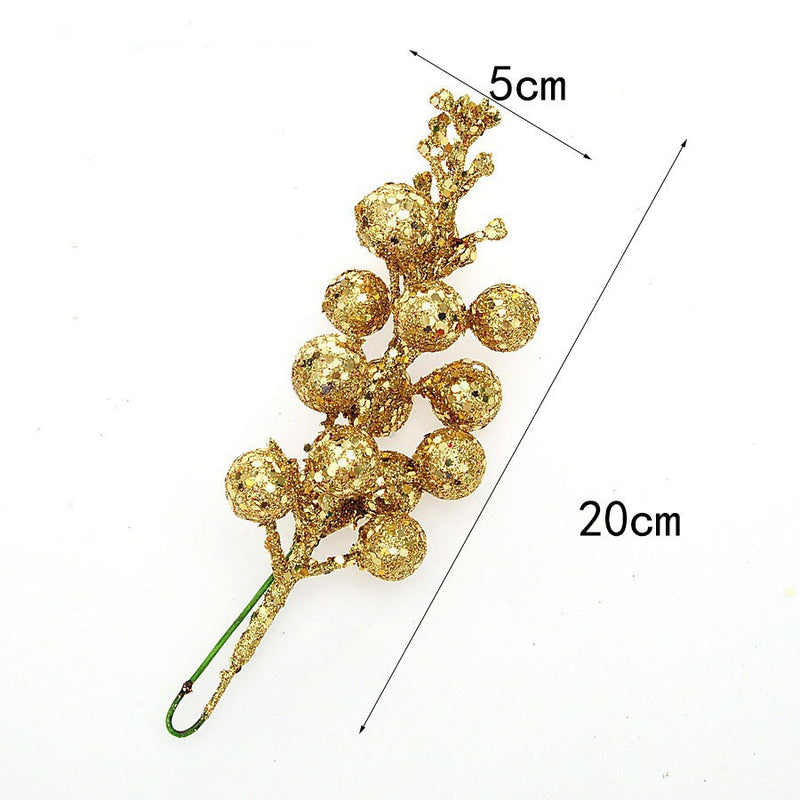 Artificial Cherry Branches with Gold Accents, 8" Long, Set of 3, Seasonal Holiday Decor for Christmas, DIY Arrangements, Home Styling