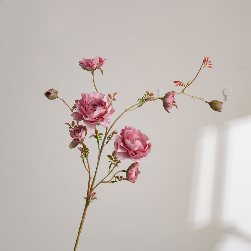 35" Artificial Autumn Ranunculus Stem, Single Stem with 8 Blooms, Floral Arrangement for Vases, Home Decor, Weddings & Events