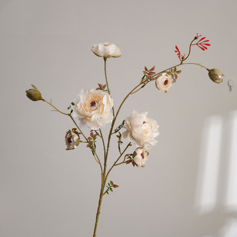 35" Artificial Autumn Ranunculus Stem, Single Stem with 8 Blooms, Floral Arrangement for Vases, Home Decor, Weddings & Events