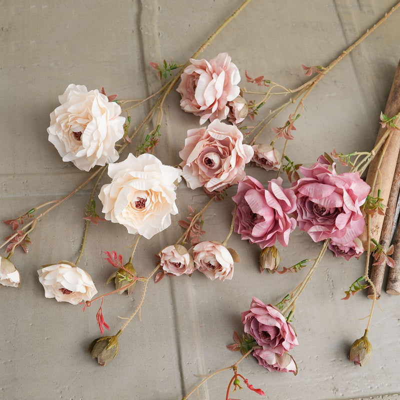 35" Artificial Autumn Ranunculus Stem, Single Stem with 8 Blooms, Floral Arrangement for Vases, Home Decor, Weddings & Events