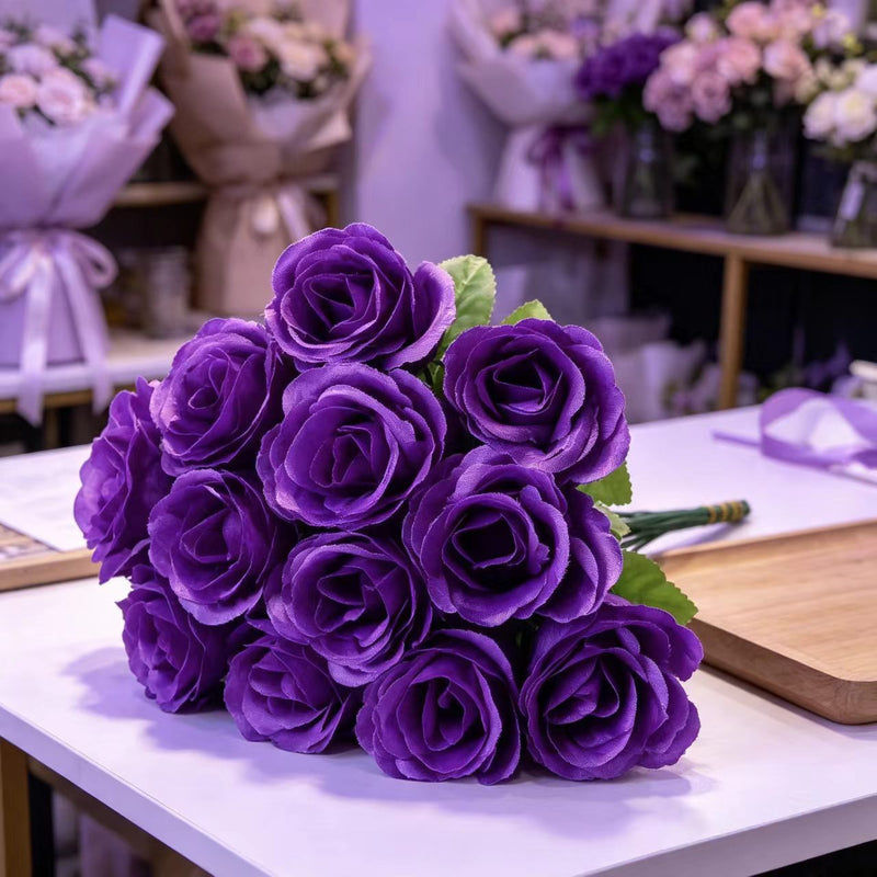 Peacock Rose Artificial Flowers, Set of 12 Single Stems, 13" Long with 2" Blooms, DIY Wedding & Holiday Decor, Silk Floral Arrangements for Centerpieces, Vases, Party Scenes