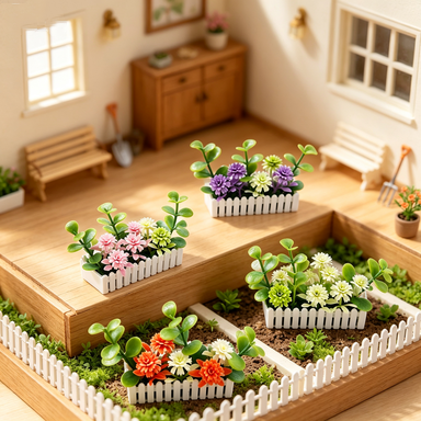 Mini White Fence Artificial Flower Bush, Dollhouse Decor, Terrarium Accent, 2.5" Long, 1" Wide, 0.5" High, Plastic, Includes Planter