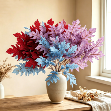 Artificial Oak Leaf Bush, 23" Long, Modern Style, Red Blue Purple, Wedding Home Decor, Indoor Use