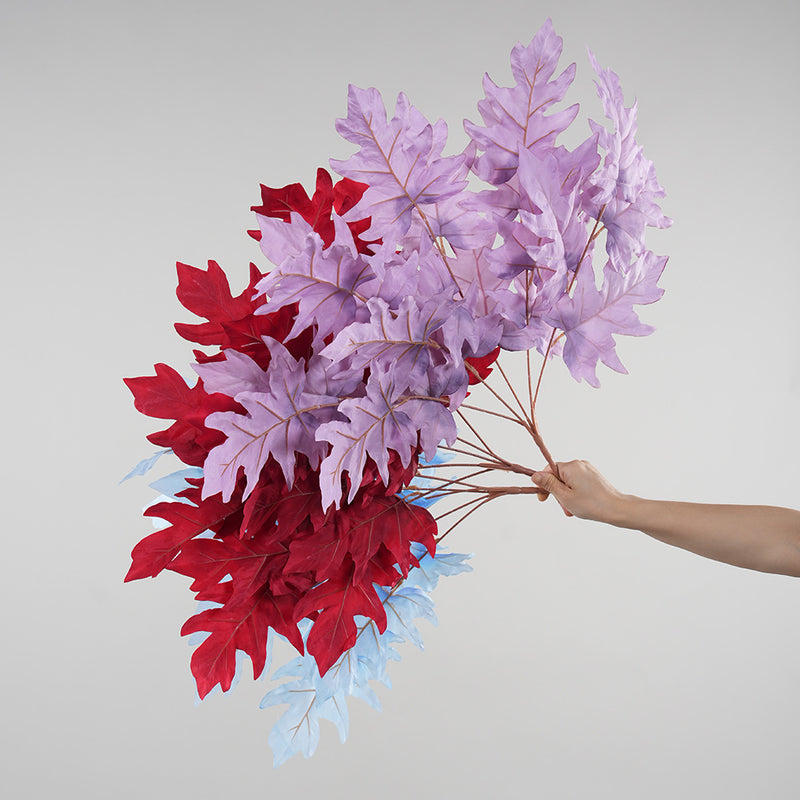 Artificial Oak Leaf Bush, 23" Long, Modern Style, Red Blue Purple, Wedding Home Decor, Indoor Use