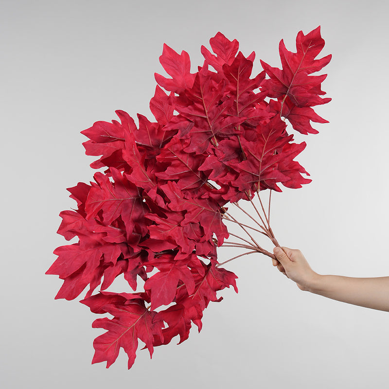 Artificial Oak Leaf Bush, 23" Long, Modern Style, Red Blue Purple, Wedding Home Decor, Indoor Use