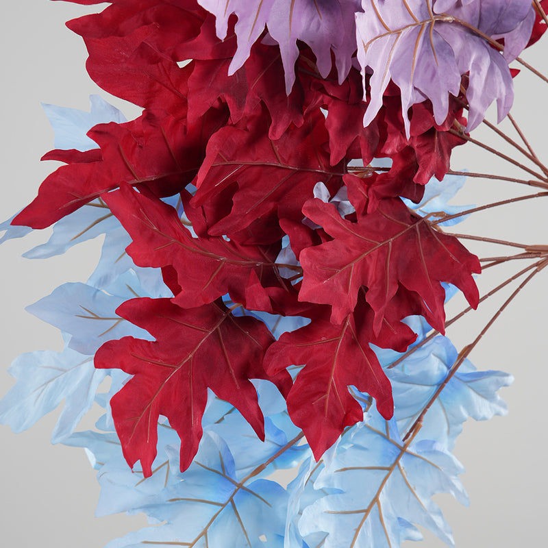 Artificial Oak Leaf Bush, 23" Long, Modern Style, Red Blue Purple, Wedding Home Decor, Indoor Use