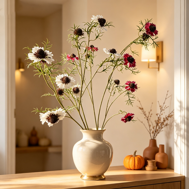 Artificial Cosmos Flower Bush, Rustic Farmhouse Style, 46" Tall, Silk Material, Wedding & Home Decor, Allergy Safe