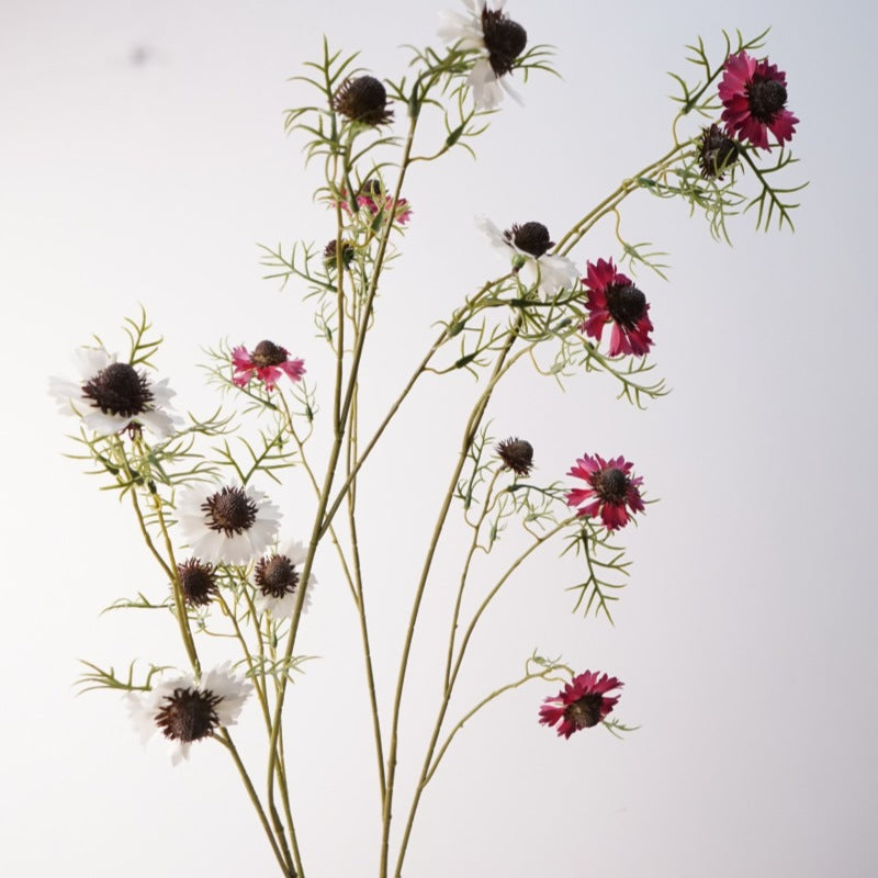 Artificial Cosmos Flower Bush, Rustic Farmhouse Style, 46" Tall, Silk Material, Wedding & Home Decor, Allergy Safe