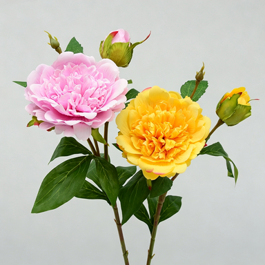 Artificial Peony Stem, Single Stem with 2 Blooms, 26" Height, Realistic Peony Flower for Home Decor, Wedding Arrangements, Table Centerpieces