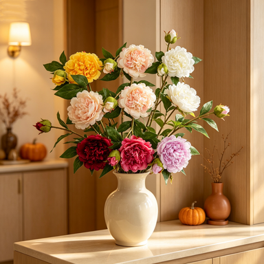 Artificial Peony Stem, Single Stem with 2 Blooms, 26" Height, Realistic Peony Flower for Home Decor, Wedding Arrangements, Table Centerpieces