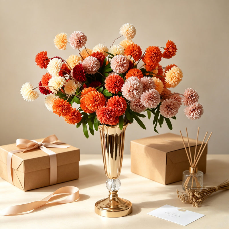 Artificial Chrysanthemum Bush, 20" Height, Silk Flowers for Wedding Decor, Home Decor, DIY Events, Allergy & Pet Safe