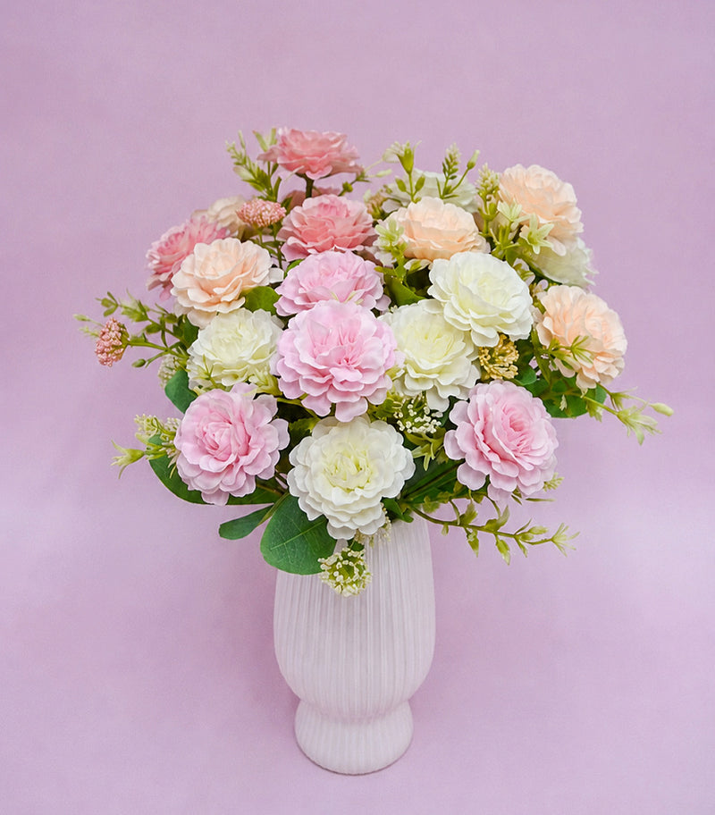 Artificial Peony Bouquet, 13" Tall, 7 Blooms, Wedding & Home Decor, Allergy & Pet Safe
