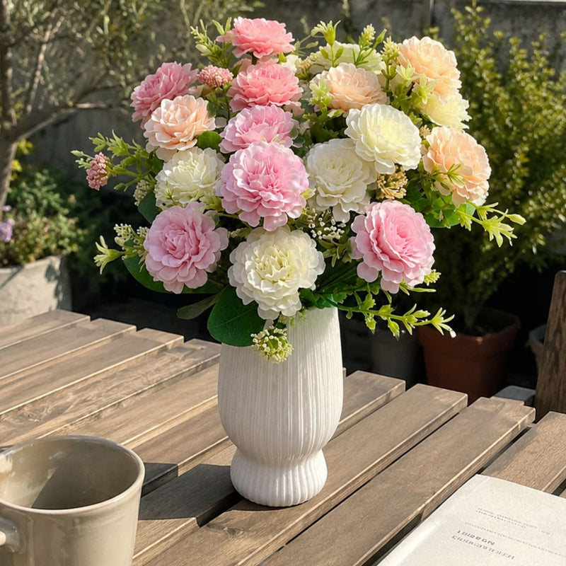 Artificial Peony Bouquet, 13" Tall, 7 Blooms, Wedding & Home Decor, Allergy & Pet Safe