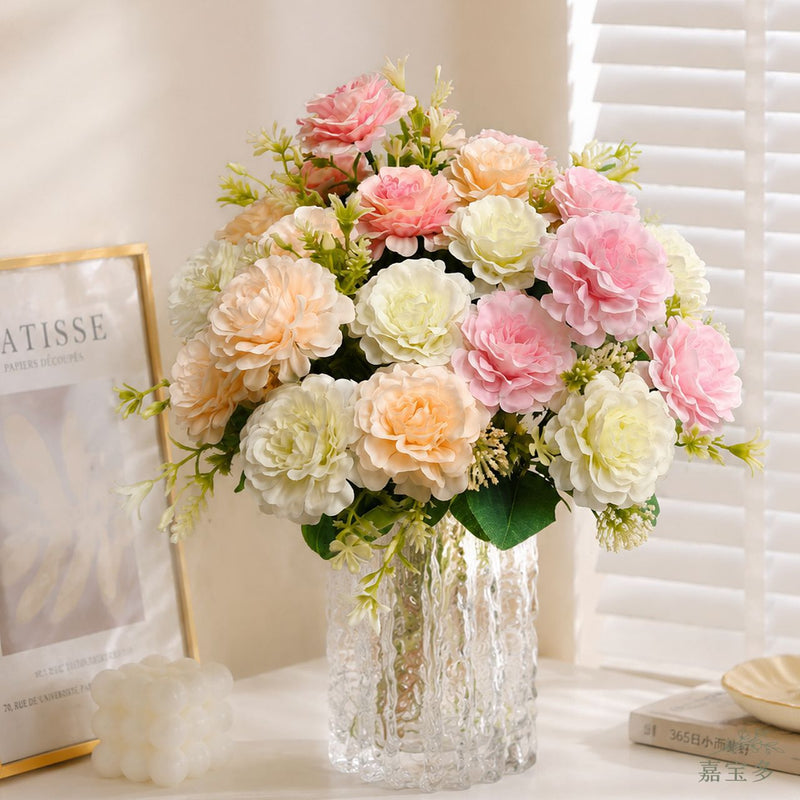 Artificial Peony Bouquet, 13" Tall, 7 Blooms, Wedding & Home Decor, Allergy & Pet Safe