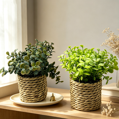 Artificial Potted Plant, 6" Tall, Mixed Material, Perfect for Home, Office, and Commercial Decor