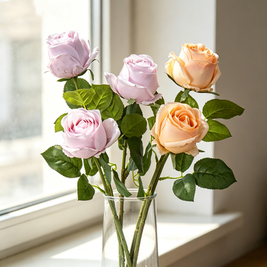 Artificial Rose Stem, 17" Tall, Single Bloom, Perfect for Weddings, Home Decor, and DIY Arrangements