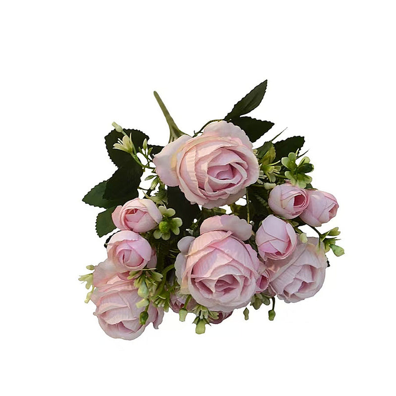 Artificial Sweetheart Rose Bush, 13" Tall with 7 Blooms, Realistic Wedding Floral Arrangement, DIY Bridal Bouquet, Home & Event Decor