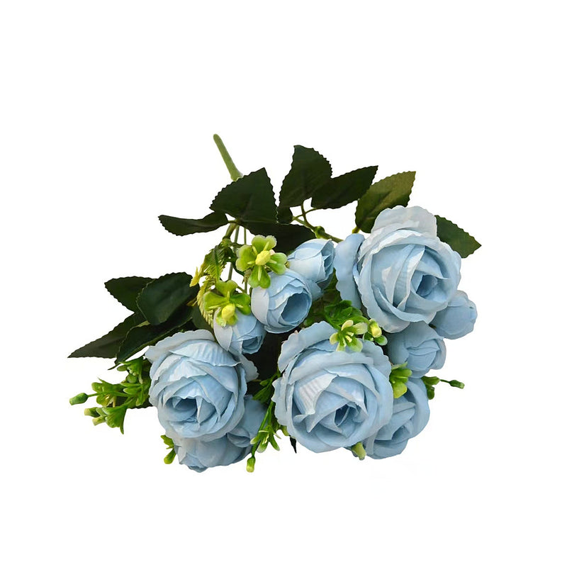 Artificial Sweetheart Rose Bush, 13" Tall with 7 Blooms, Realistic Wedding Floral Arrangement, DIY Bridal Bouquet, Home & Event Decor