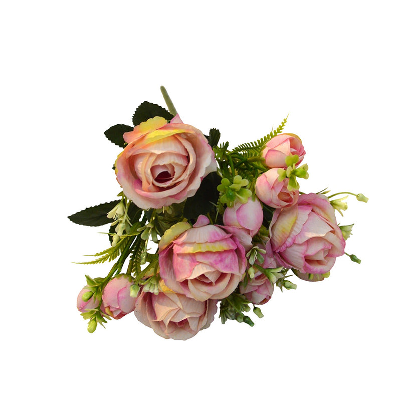 Artificial Sweetheart Rose Bush, 13" Tall with 7 Blooms, Realistic Wedding Floral Arrangement, DIY Bridal Bouquet, Home & Event Decor