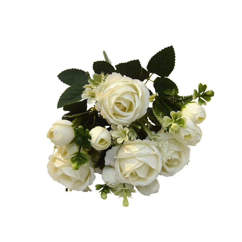 Artificial Sweetheart Rose Bush, 13" Tall with 7 Blooms, Realistic Wedding Floral Arrangement, DIY Bridal Bouquet, Home & Event Decor