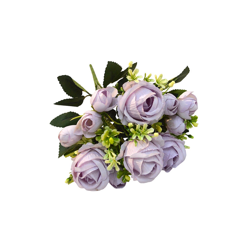 Artificial Sweetheart Rose Bush, 13" Tall with 7 Blooms, Realistic Wedding Floral Arrangement, DIY Bridal Bouquet, Home & Event Decor