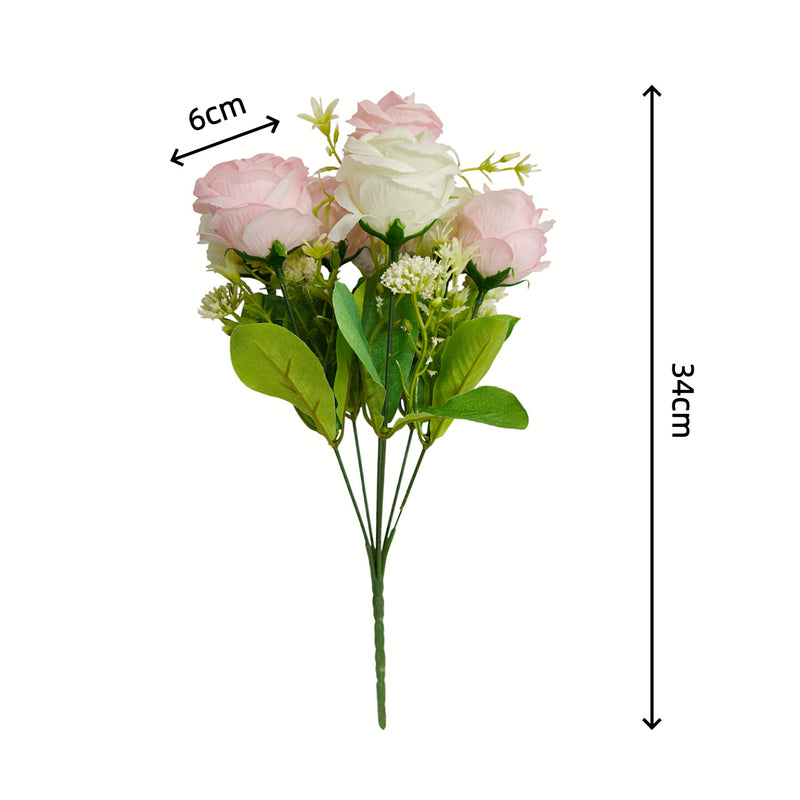 Artificial Sweetheart Rose Bush, 13" Tall with 7 Blooms, Realistic Wedding Floral Arrangement, DIY Bridal Bouquet, Home & Event Decor