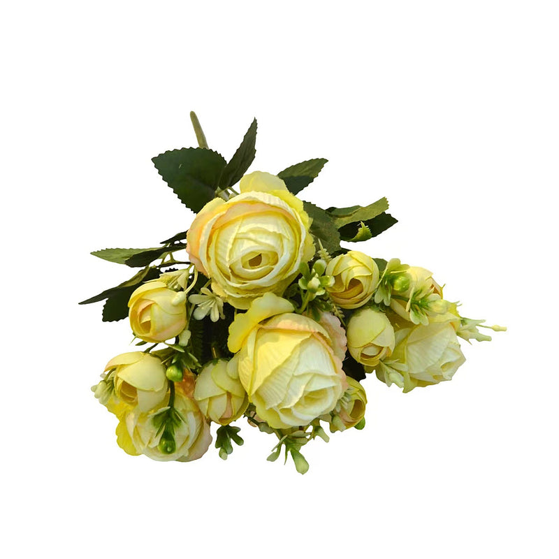 Artificial Sweetheart Rose Bush, 13" Tall with 7 Blooms, Realistic Wedding Floral Arrangement, DIY Bridal Bouquet, Home & Event Decor