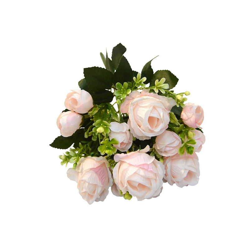Artificial Sweetheart Rose Bush, 13" Tall with 7 Blooms, Realistic Wedding Floral Arrangement, DIY Bridal Bouquet, Home & Event Decor