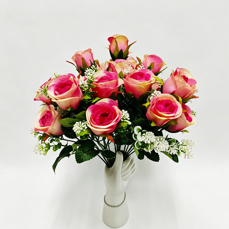 Artificial Rose Bush, 6-Bloom Xishi Rose Spray, 13" Floral Stems for Home Decor, Wedding Centerpieces & Commercial Displays