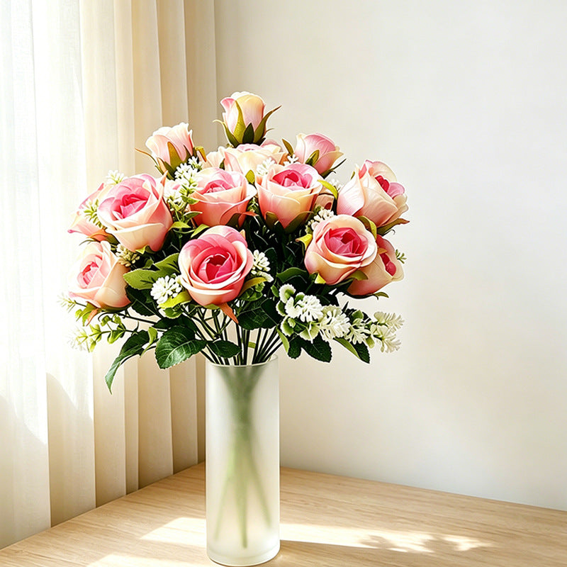 Artificial Rose Bush, 6-Bloom Xishi Rose Spray, 13" Floral Stems for Home Decor, Wedding Centerpieces & Commercial Displays