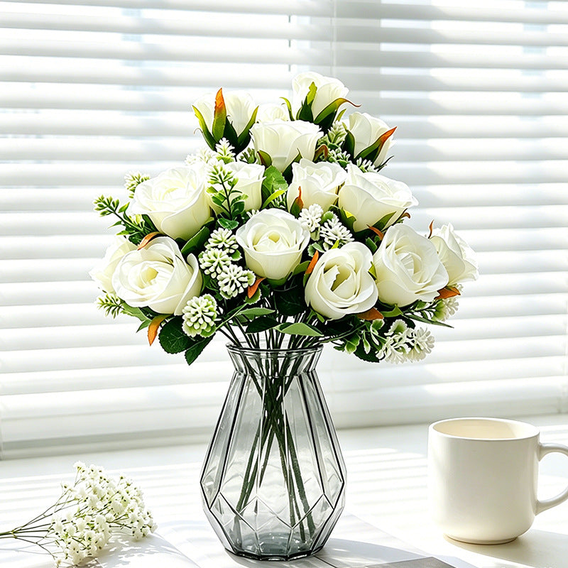 Artificial Rose Bush, 6-Bloom Xishi Rose Spray, 13" Floral Stems for Home Decor, Wedding Centerpieces & Commercial Displays