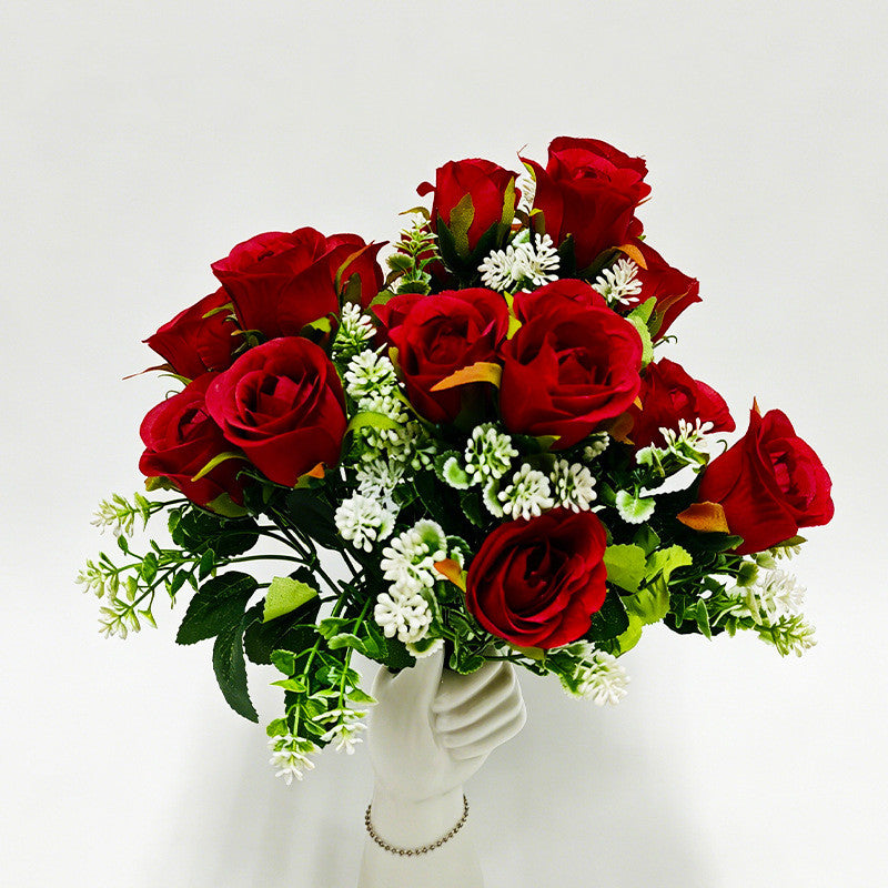 Artificial Rose Bush, 6-Bloom Xishi Rose Spray, 13" Floral Stems for Home Decor, Wedding Centerpieces & Commercial Displays