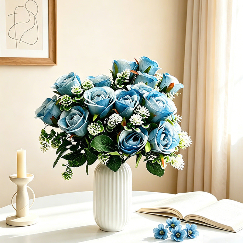 Artificial Rose Bush, 6-Bloom Xishi Rose Spray, 13" Floral Stems for Home Decor, Wedding Centerpieces & Commercial Displays