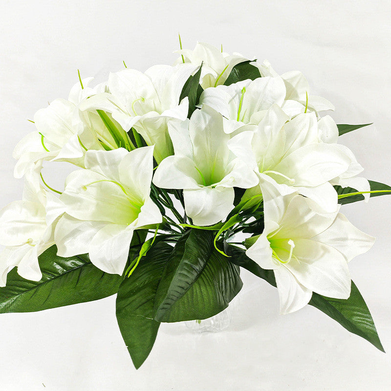 Artificial Lily Bush with 5 Blooms, Silk Flowers for Home Decor, Wedding Centerpieces, and Office Styling, 13" Tall