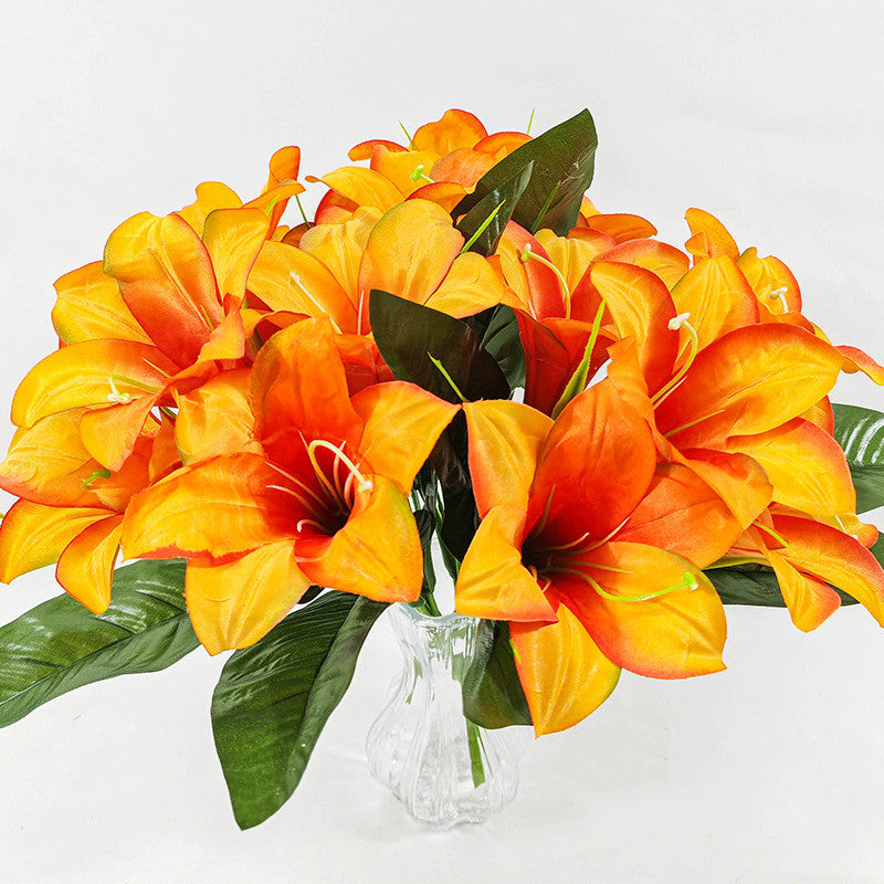 Artificial Lily Bush with 5 Blooms, Silk Flowers for Home Decor, Wedding Centerpieces, and Office Styling, 13" Tall