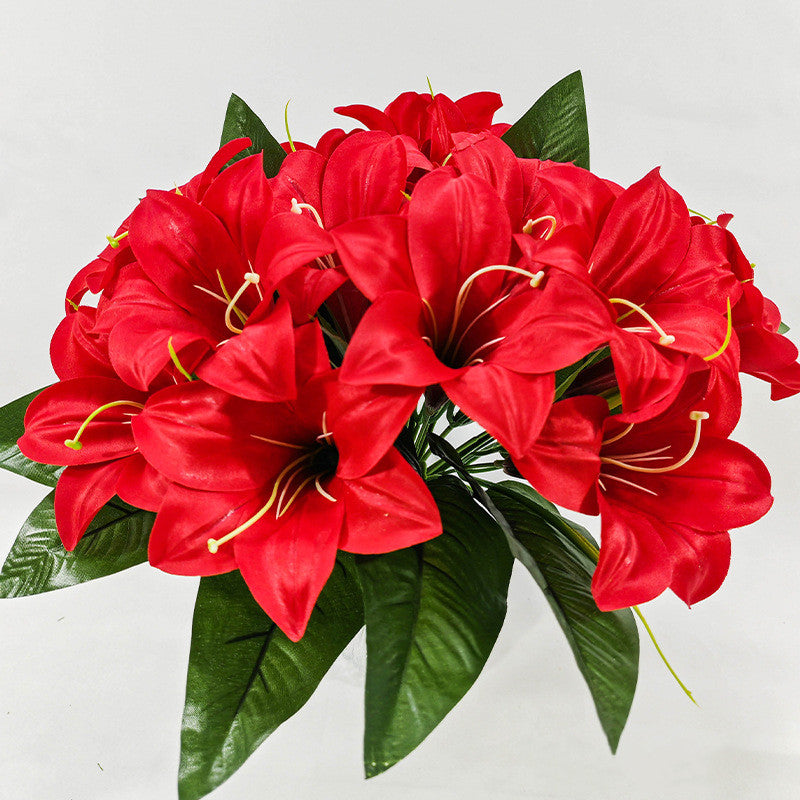 Artificial Lily Bush with 5 Blooms, Silk Flowers for Home Decor, Wedding Centerpieces, and Office Styling, 13" Tall